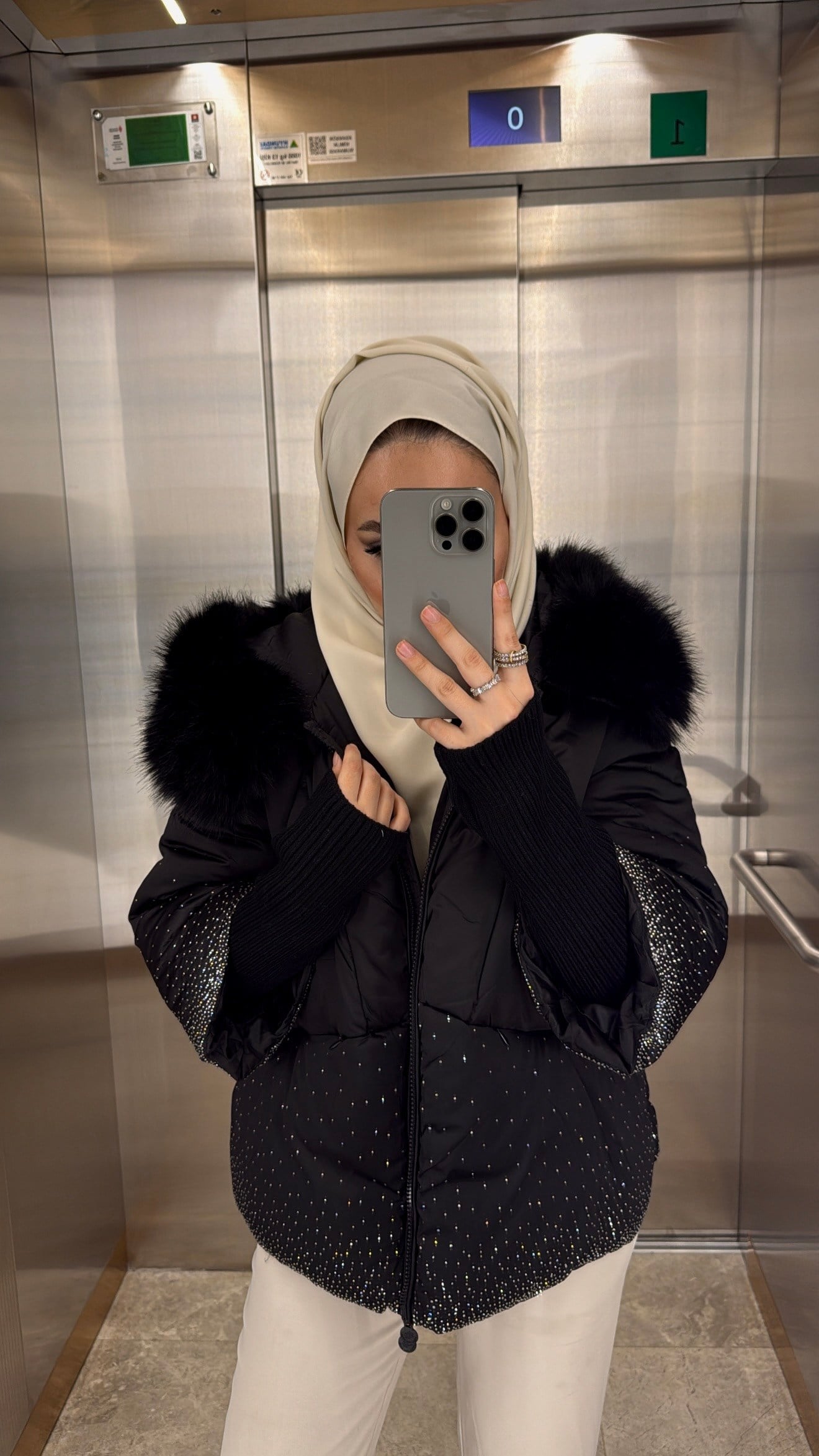 Naila İthal Taşlı Kürk Detaylı Premium Mont Siyah-21077