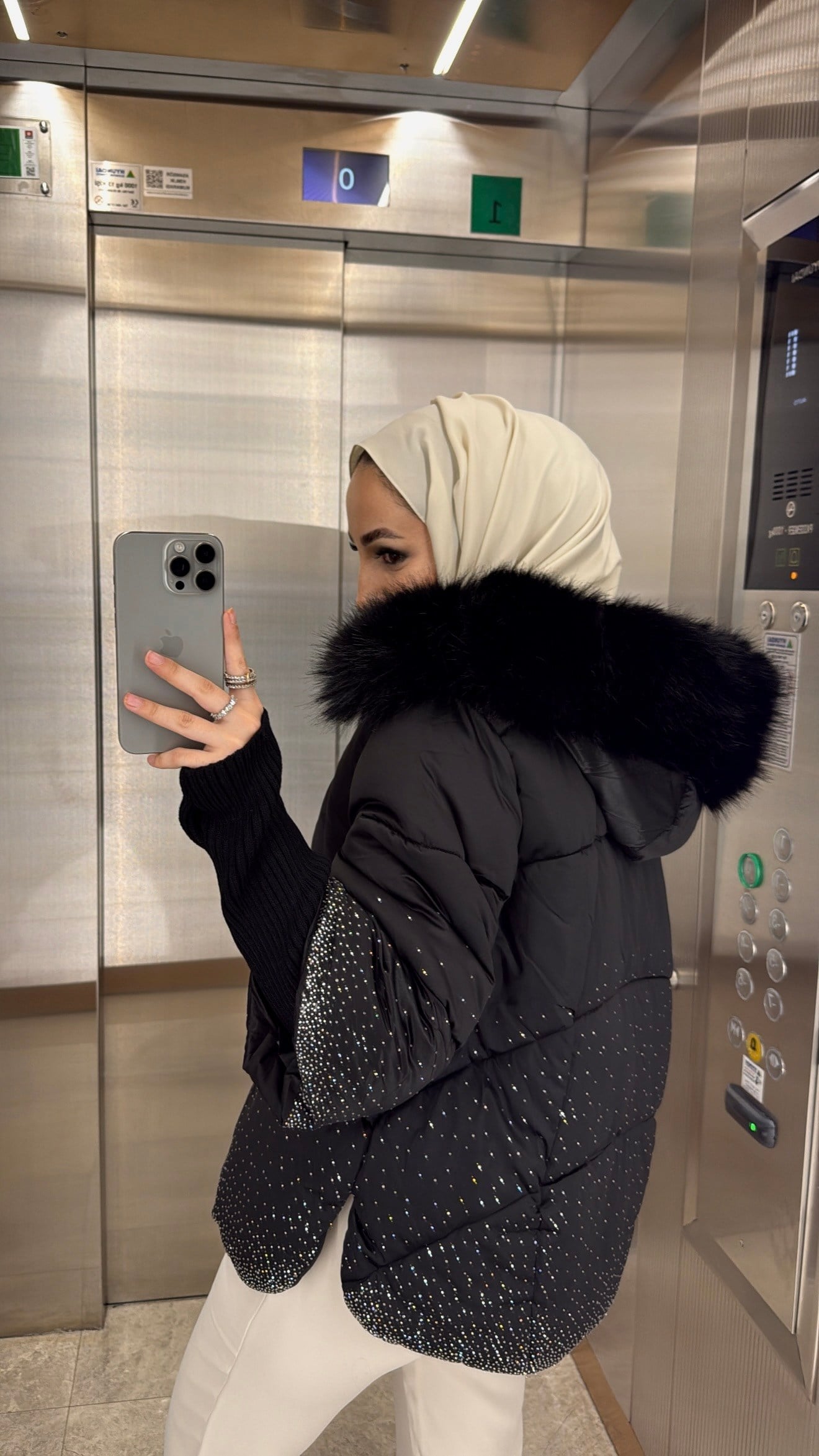 Naila İthal Taşlı Kürk Detaylı Premium Mont Siyah-21077