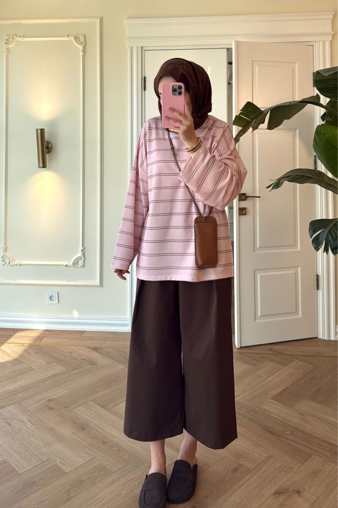 Nevra Çizgili Basic Sweatshirt-Pembe-5587
