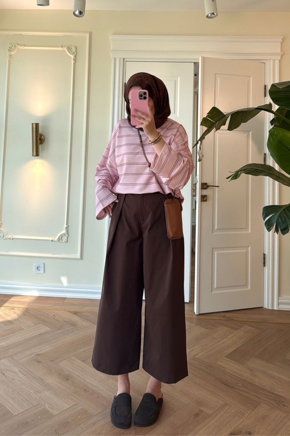 Nevra Çizgili Basic Sweatshirt-Pembe-5587