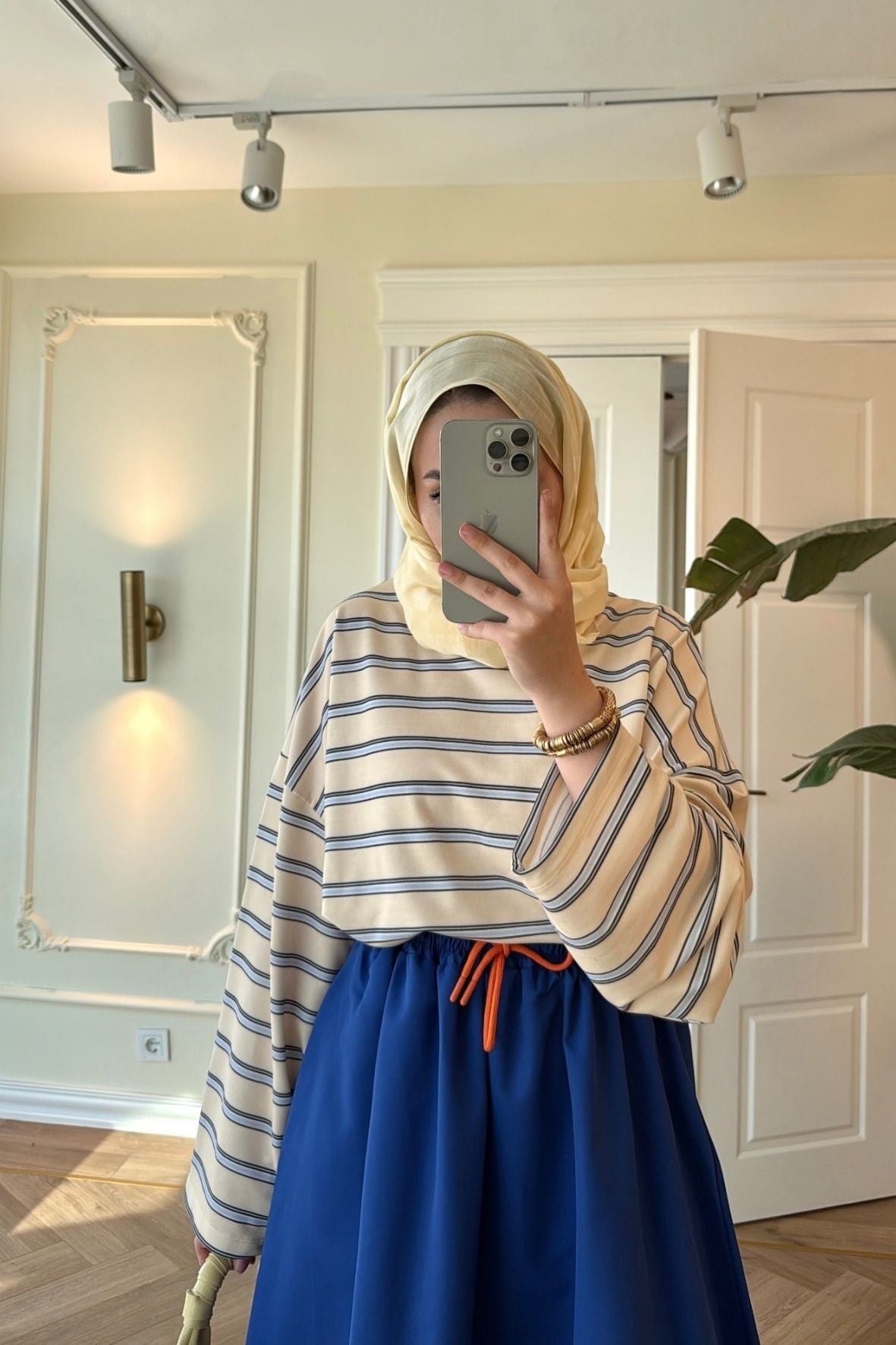 Nevra Çizgili Basic Sweatshirt-Sarı-5587