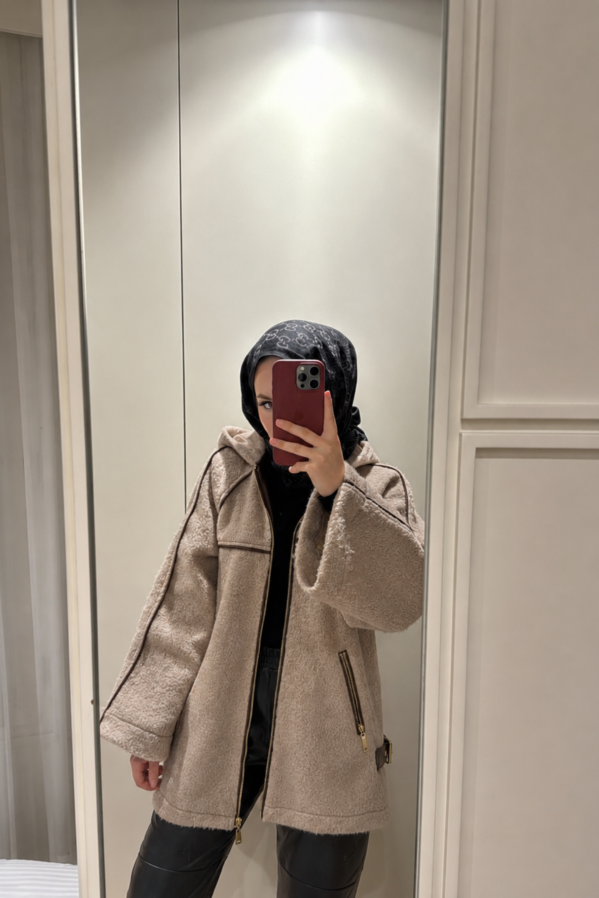 Nice Deri Biyeli Mont-Camel-51217