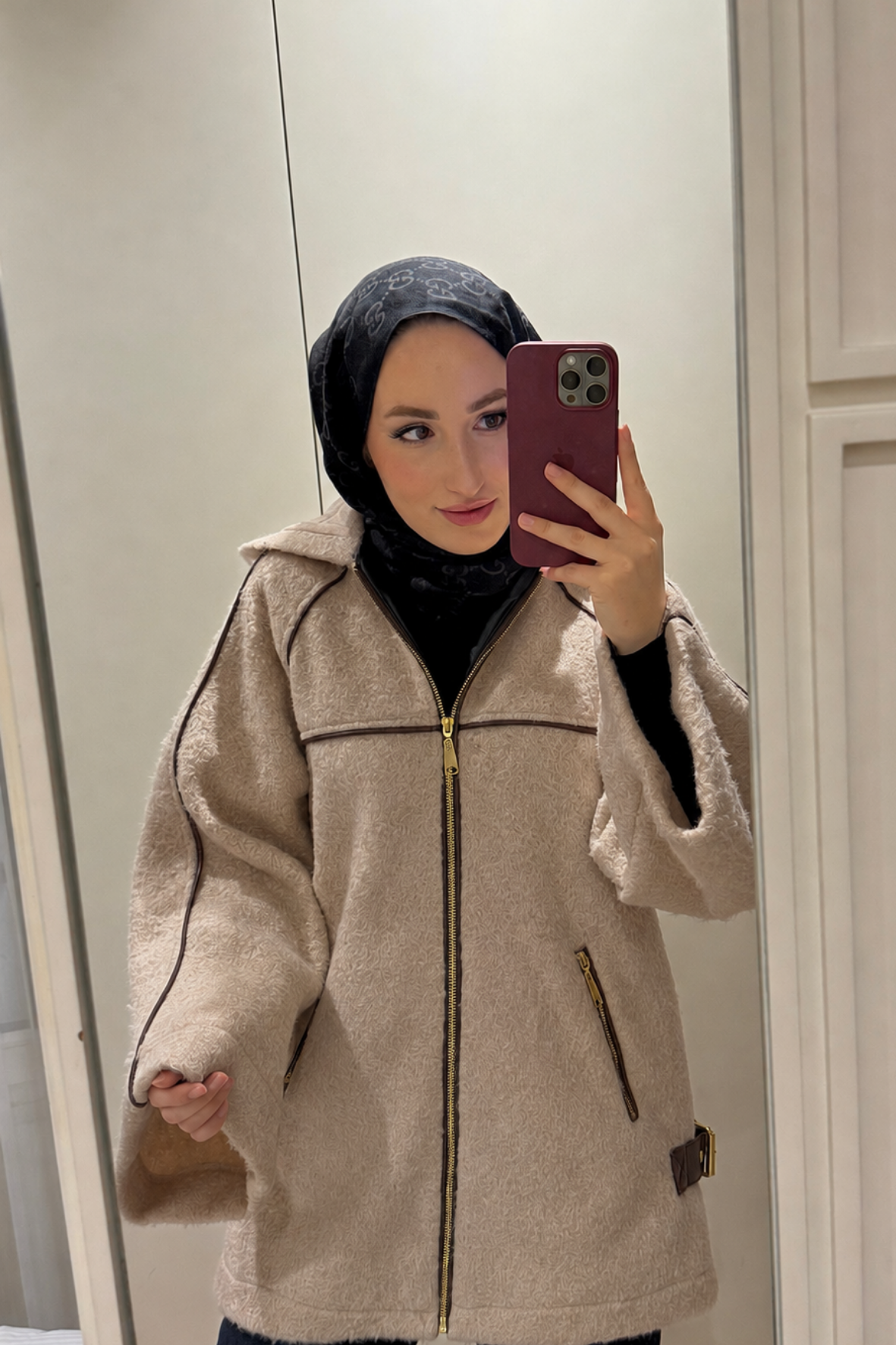Nice Deri Biyeli Mont-Camel-51217