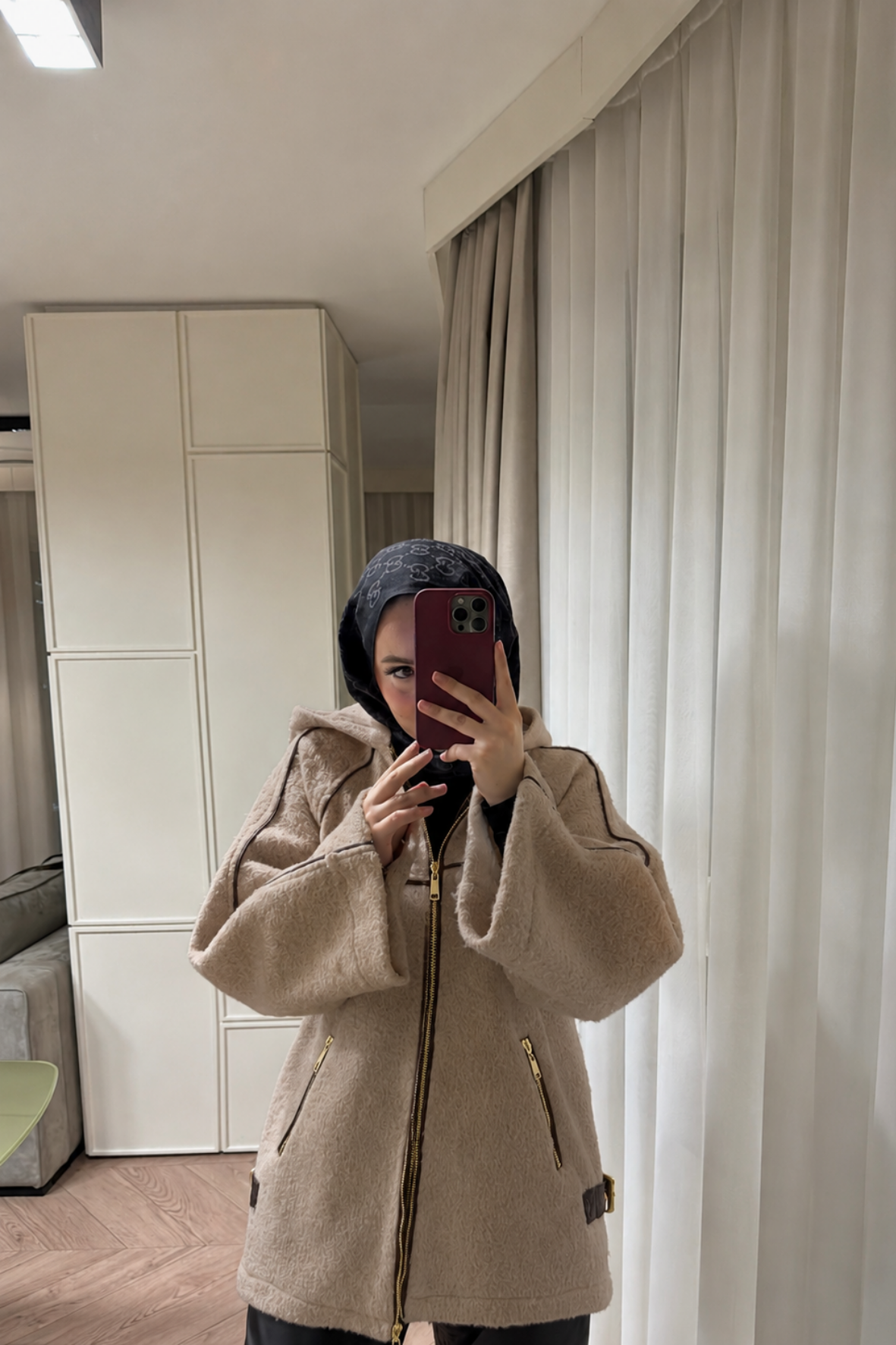 Nice Deri Biyeli Mont-Camel-51217