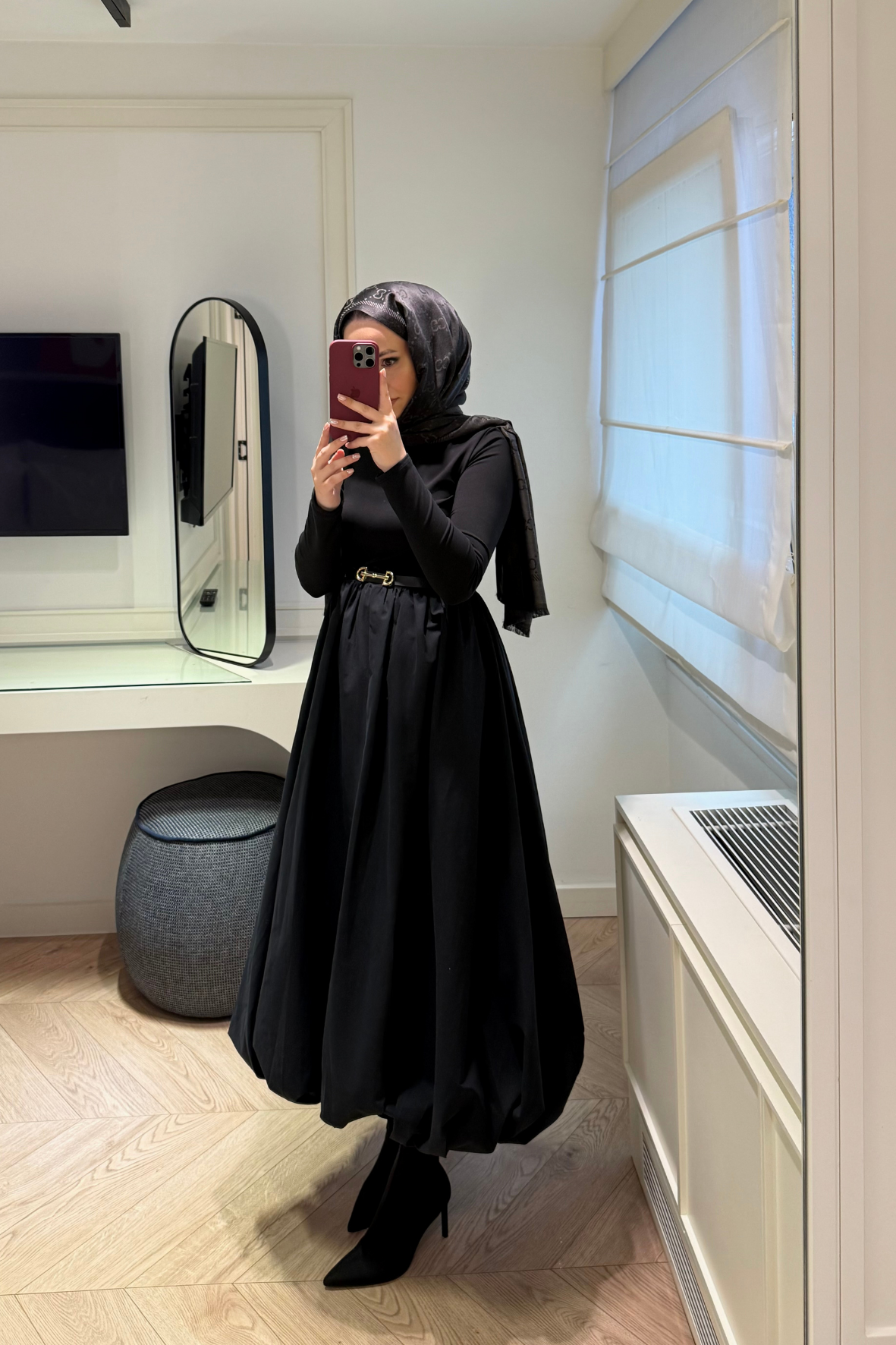 Premium Balon Etekli Elbise-Siyah -N8790