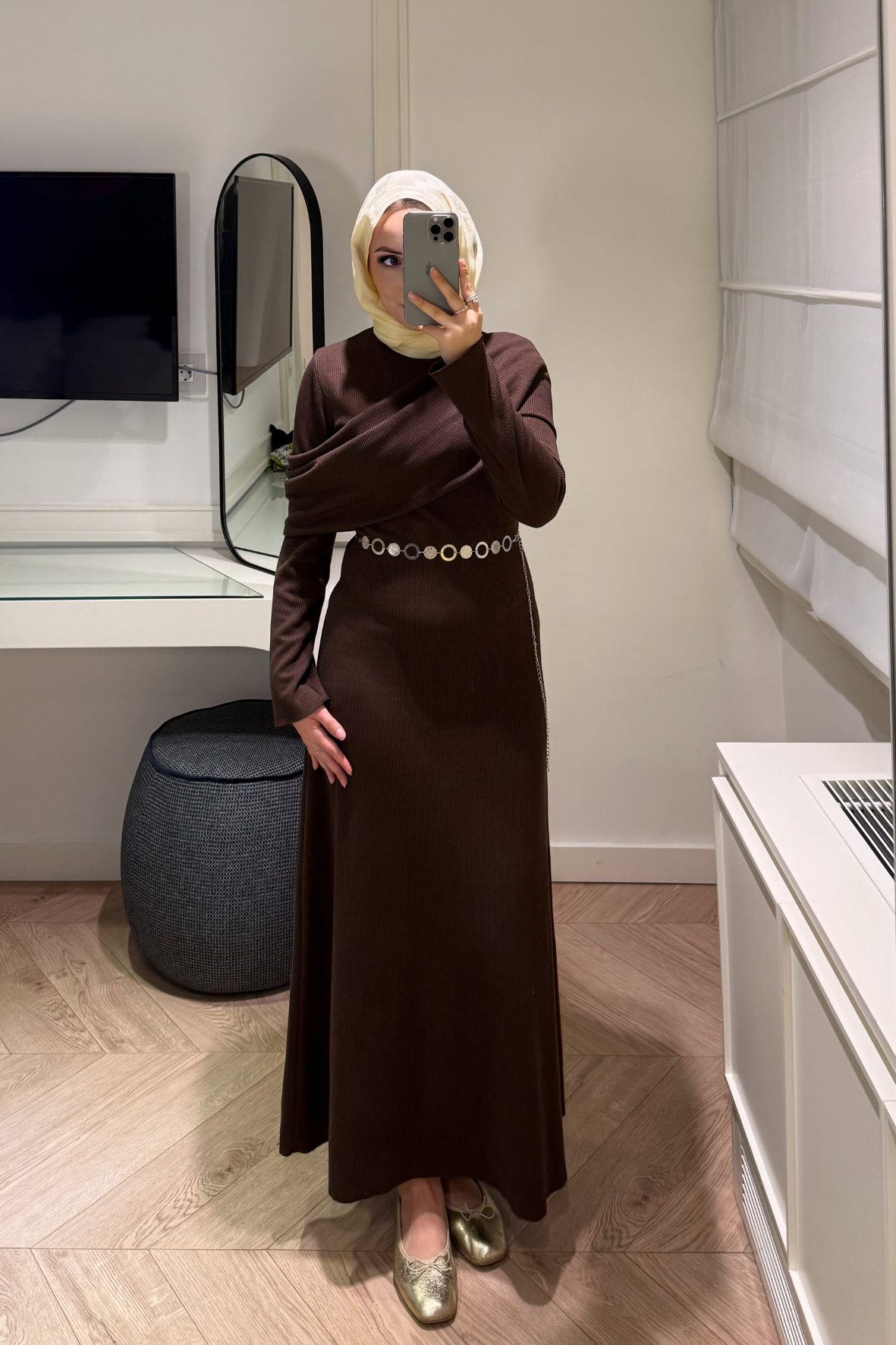 Premium Pelerin Triko Elbise-Acı Kahve-1665