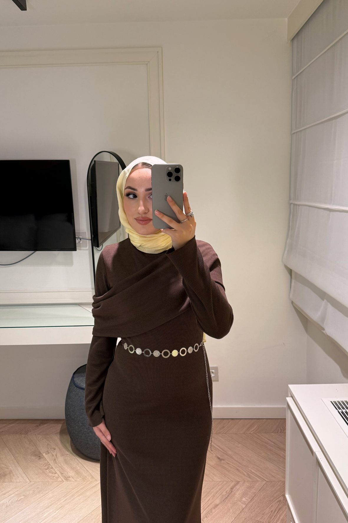 Premium Pelerin Triko Elbise-Acı Kahve-1665