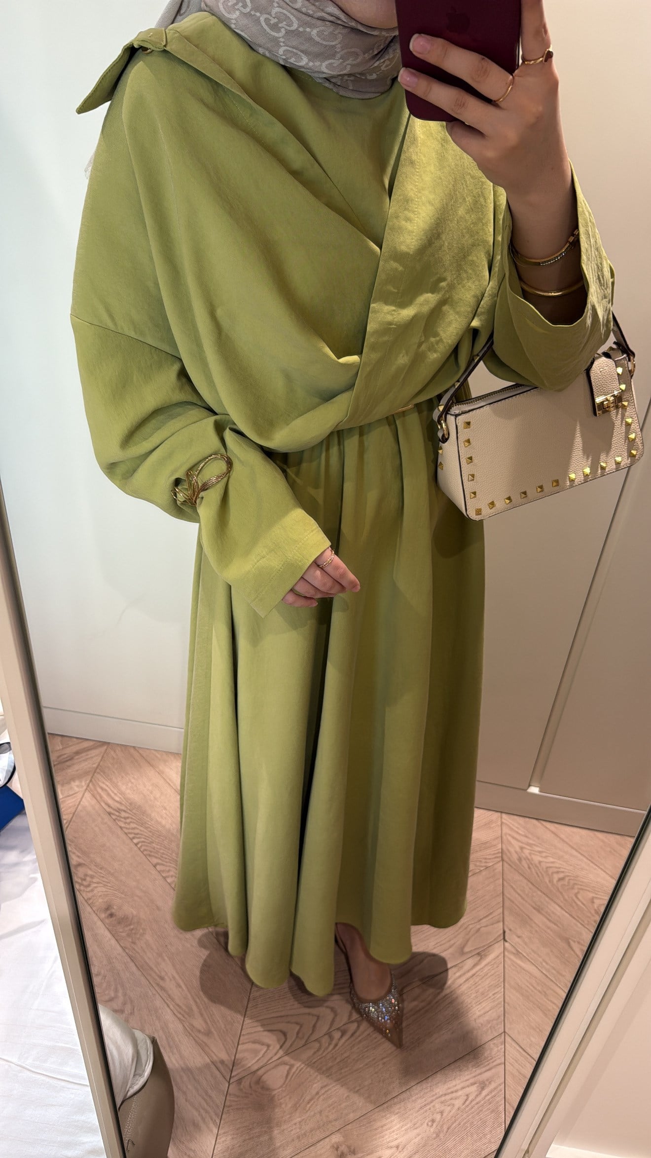 Rosted Model Elbise - Yağ Yeşili-7583