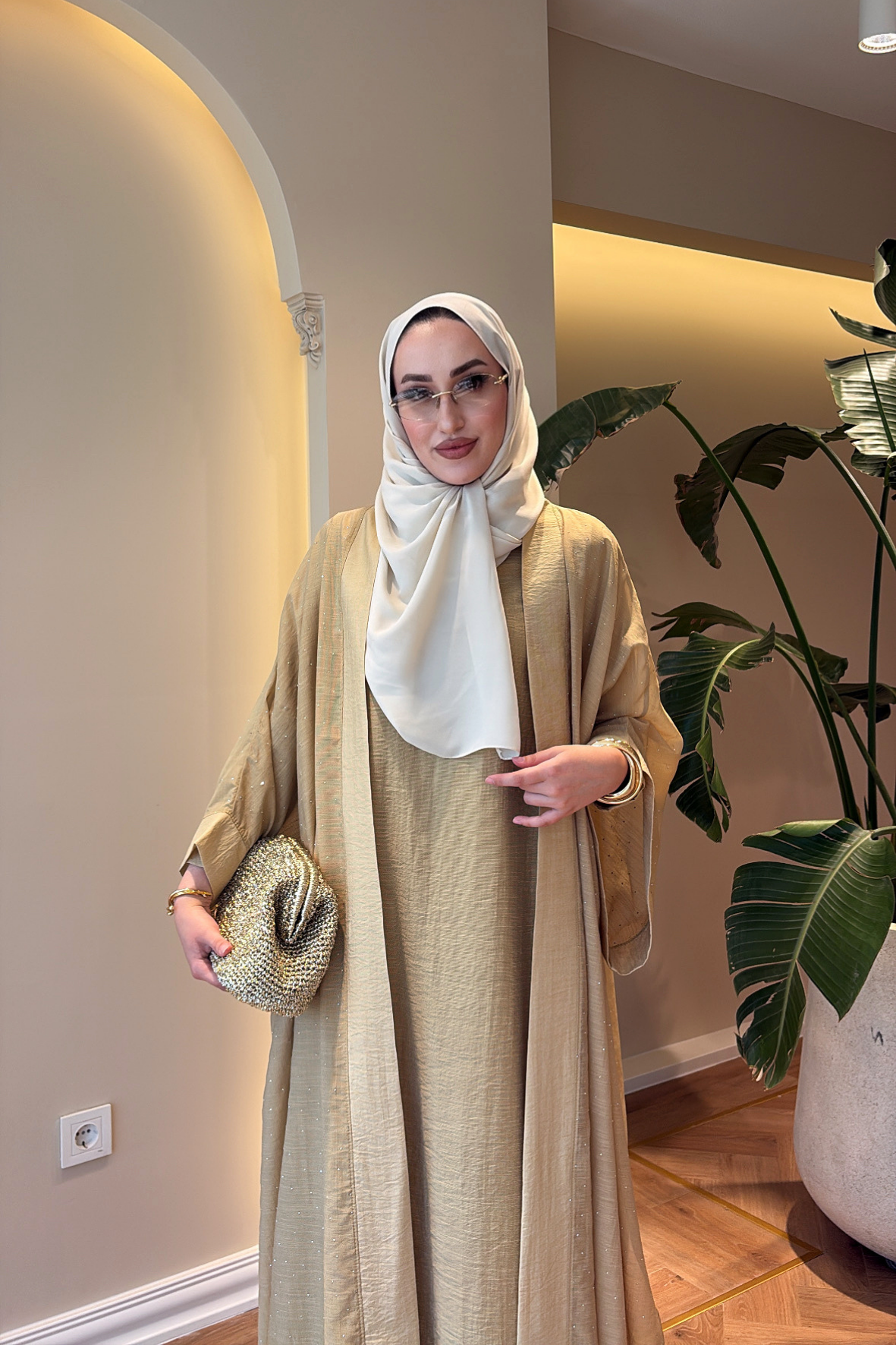 Royal Taşlı Abaya Takım - Çağla-6438