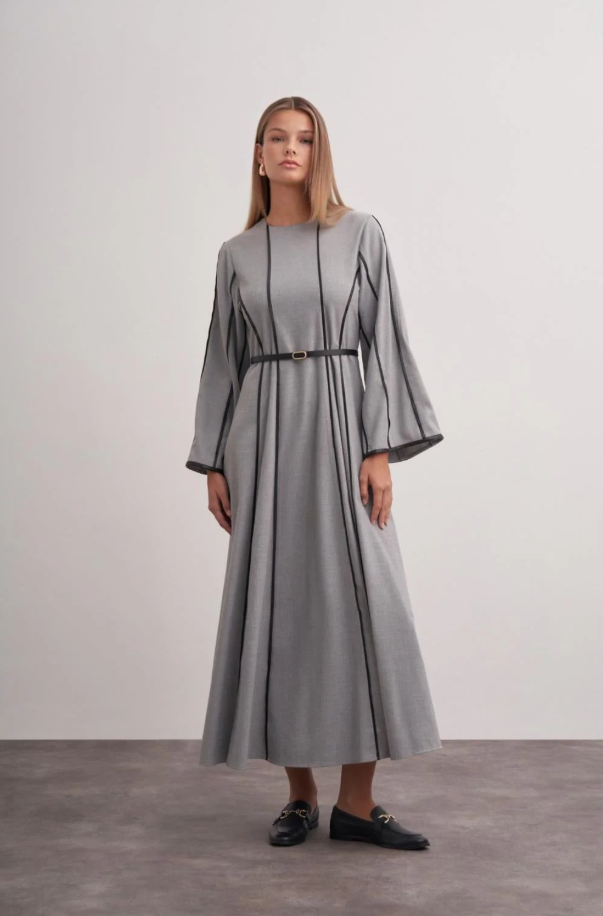 Şerit Detaylı Elbise-8900