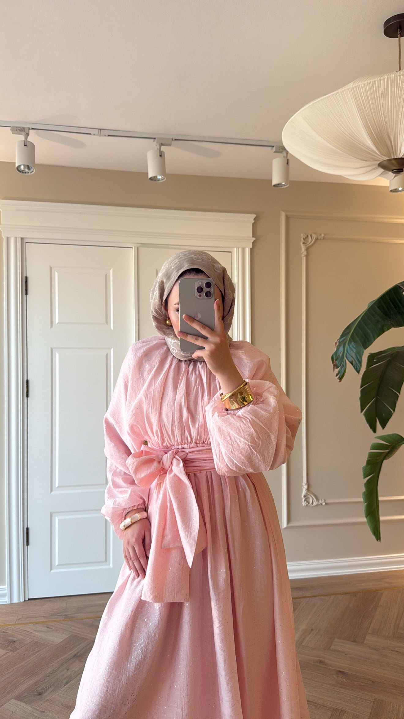 Simli Tül Tencel Elbise Pembe -2165