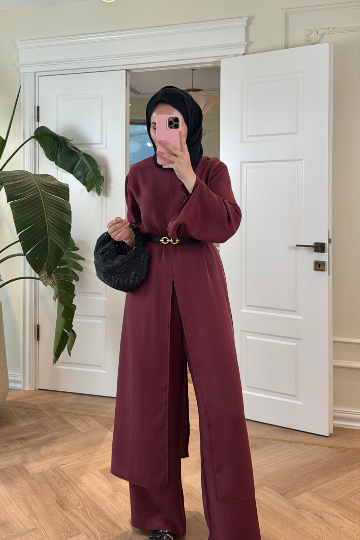Sinora Pantolonlu Takım - Bordo-7384