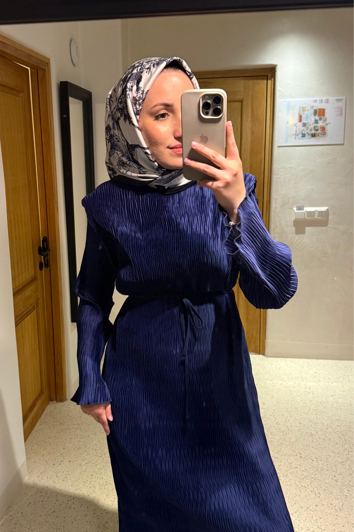 Vatkalı Piliseli Elbise-Lacivert-2020