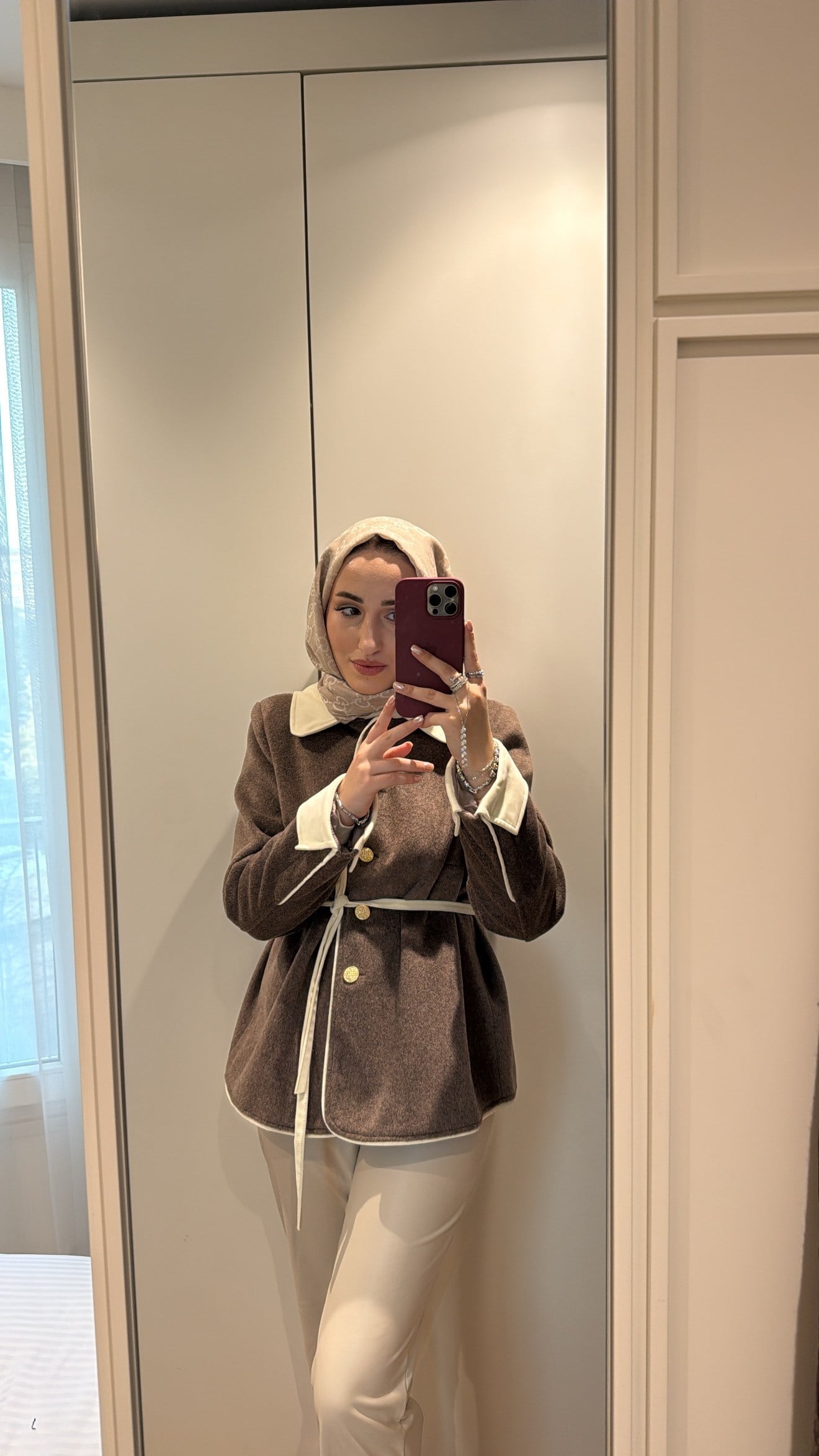 Velora Gold Düğmeli Kontrast Biyeli Ceket - Kahve-6046