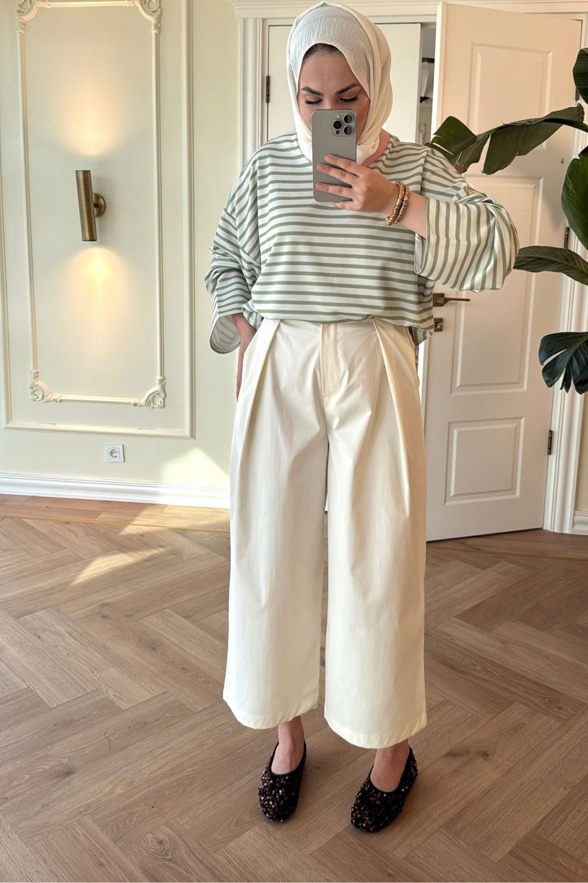 Vesta Pileli Relax Pantolon-Ekru-4530