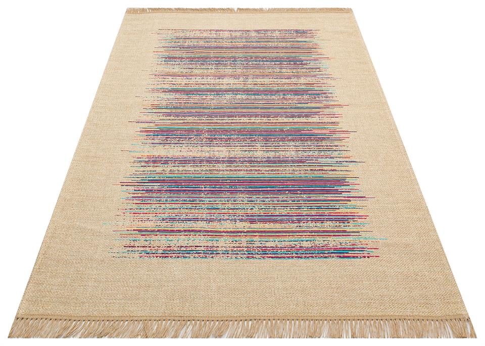 Hasır Görünümlü Kaymaz Renkli Dokuma Modern Kilim