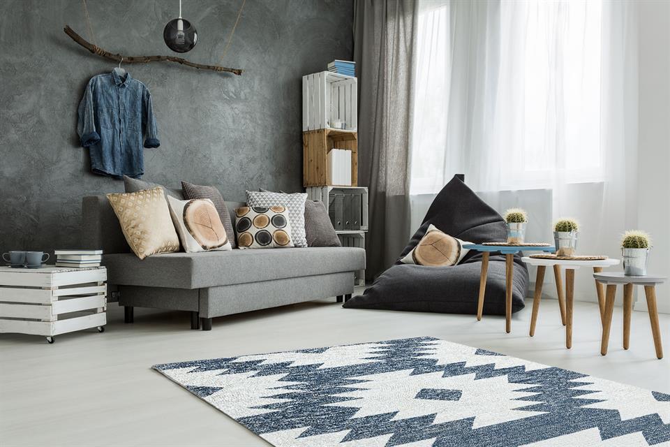 Naturel Yıkanabilir Modern Desenli El Dokuma Hint Kilim