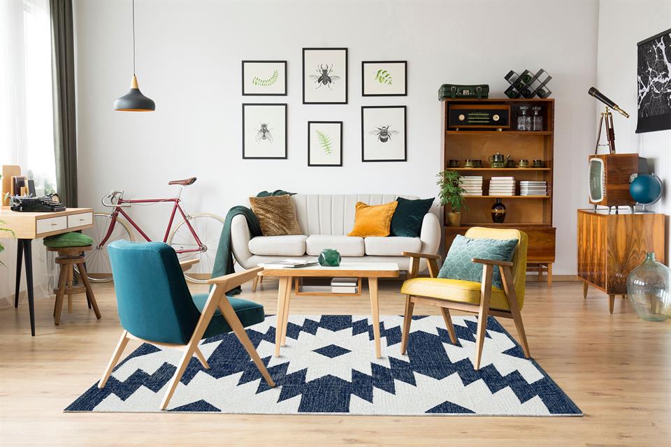 Naturel Yıkanabilir Modern Desenli El Dokuma Hint Kilim