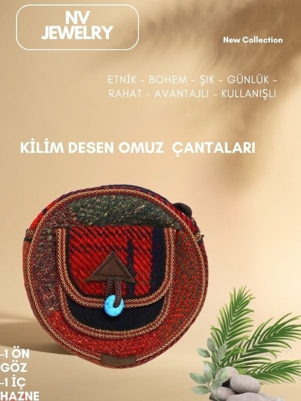  Kilim Desenli Yuvarlak Çanta