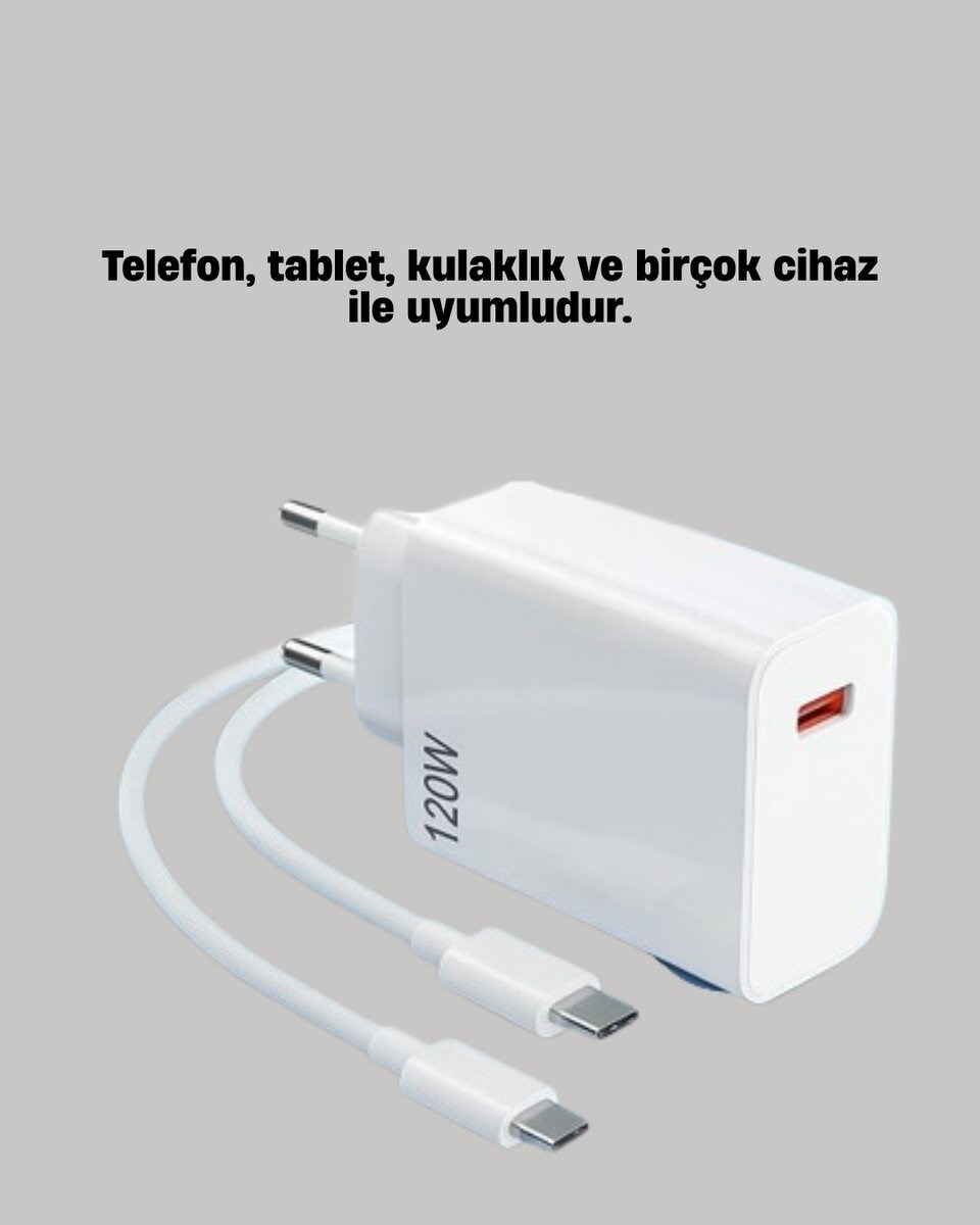 120W Mi Turbo Destekli Hızlı Şarj Cihazı Type-C Uyumlu Akım Korumalı