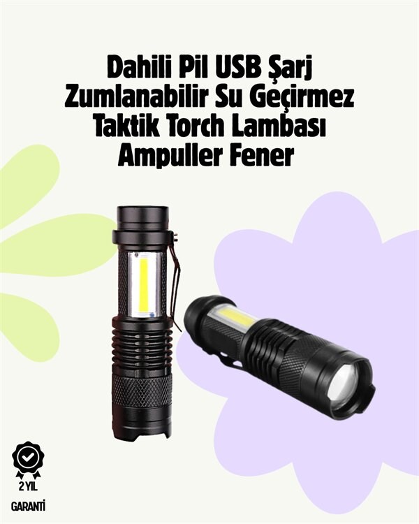 2000 Lümen LED El Feneri - Suya Dayanıklı, Odaklı, Klipsli