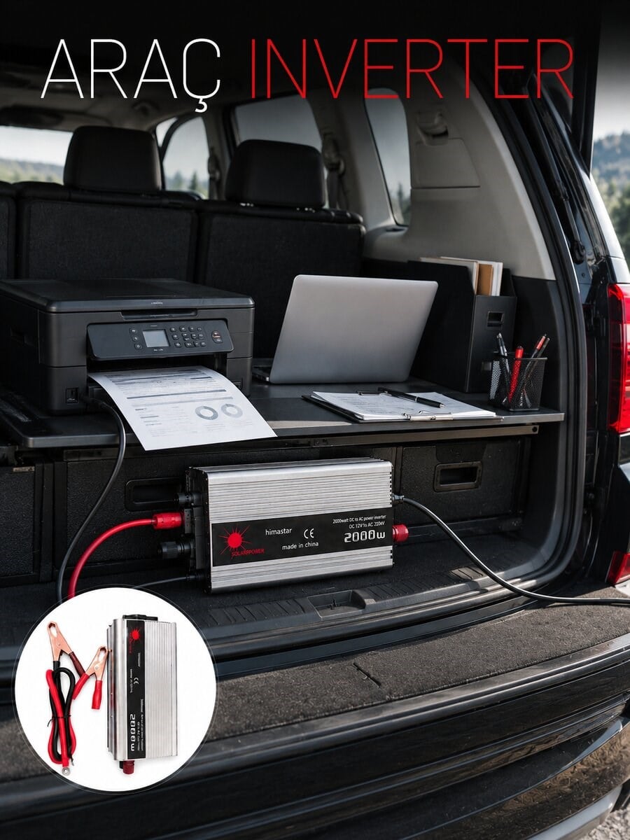 2000W Araç Elektrik İnvertörü Akü Bağlantılı Priz Çıkışlı Güç Çevirici