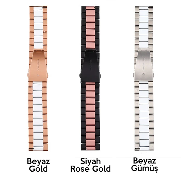 22MM Gear S3 Watch 4 -GT2 GT2E 46MM KayışKordon Seramik Paslanmaz Çelik-(1903)