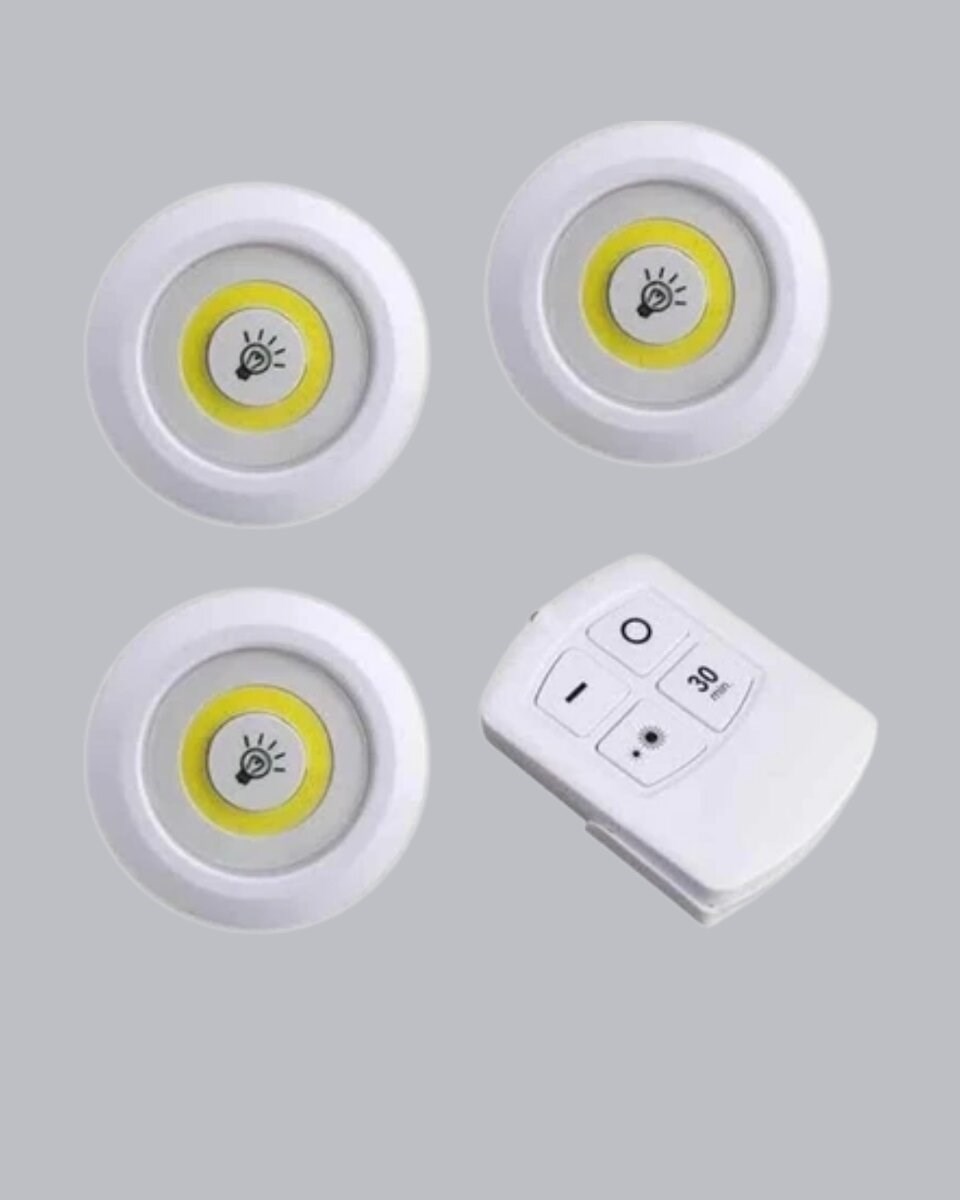 3 Lü Pilli Kablosuz Led Spot Lamba Seti Kumandalı Kolay Montaj Aydınlatma
