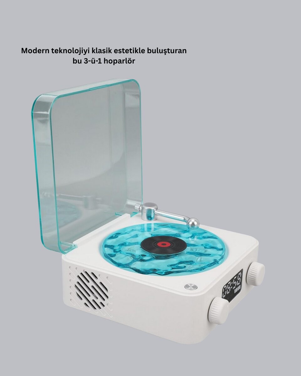 3-ü-1 Gece Işığı Bluetooth Hoparlör Dijital Saat Vintage Plak Çalar Tasarımlı
