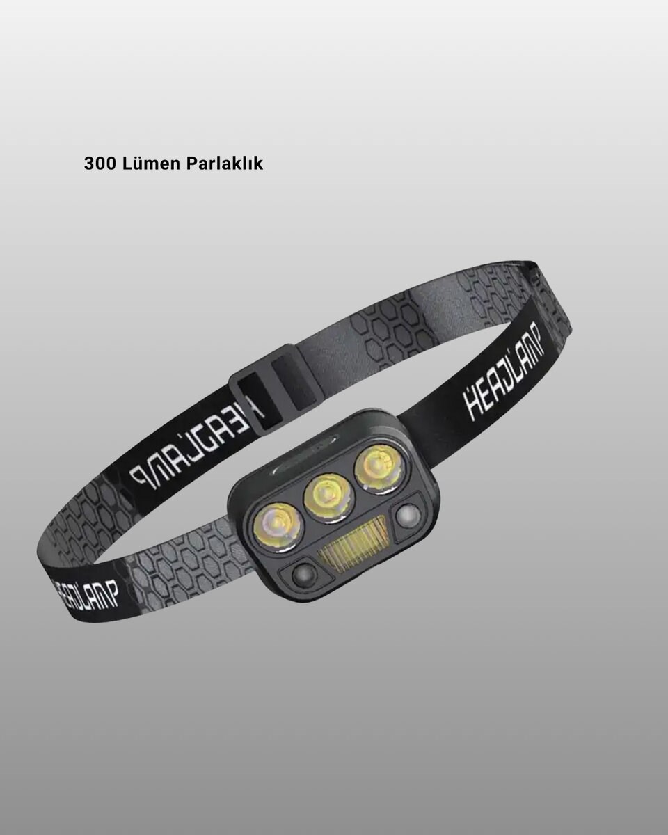 300 Lümen Sensörlü LED Kafa Lambası USB Şarjlı SOS Modlu