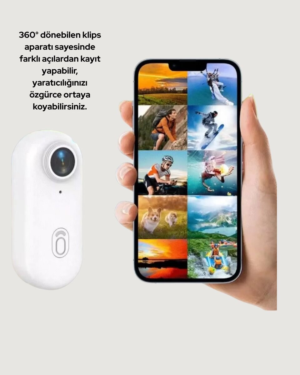360° Klipsli Manyetik Spor Kamera Yüksek Çözünürlük