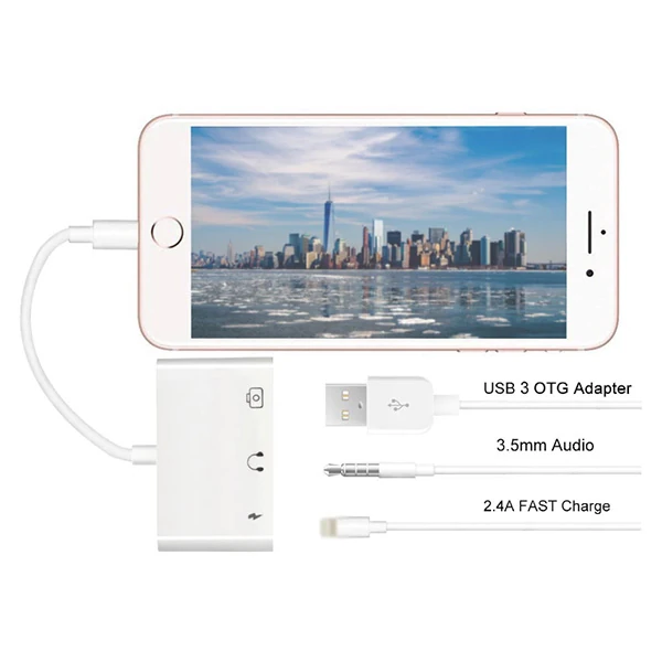 3in1 İPhone-İPAD lightning To Kulakılık ve Usb Kamera Okuyucu Otg-(1903)