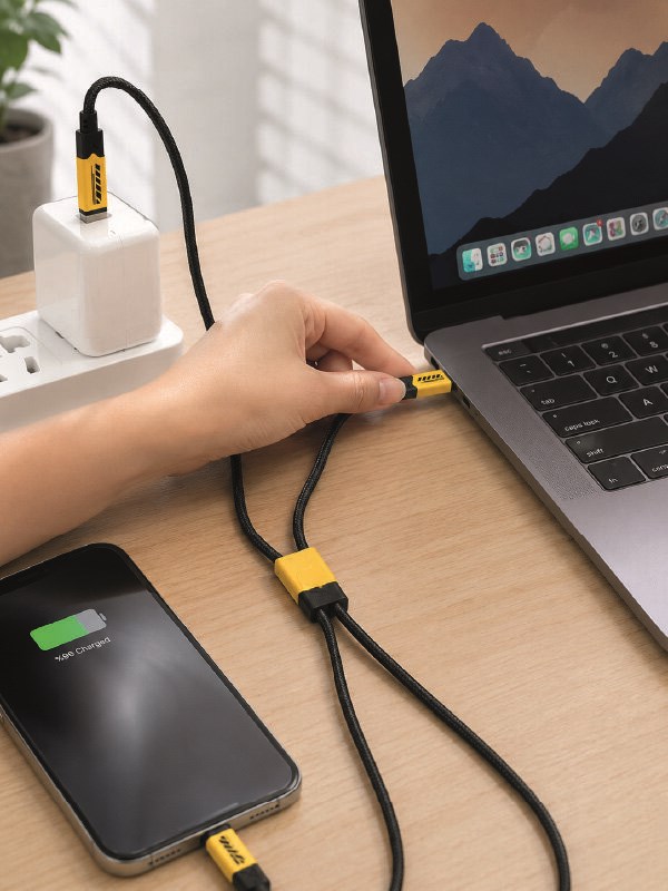 3'lü Şarj Kablosu Hızlı Şarj Destekli Dayanıklı Örgü USB Kablo