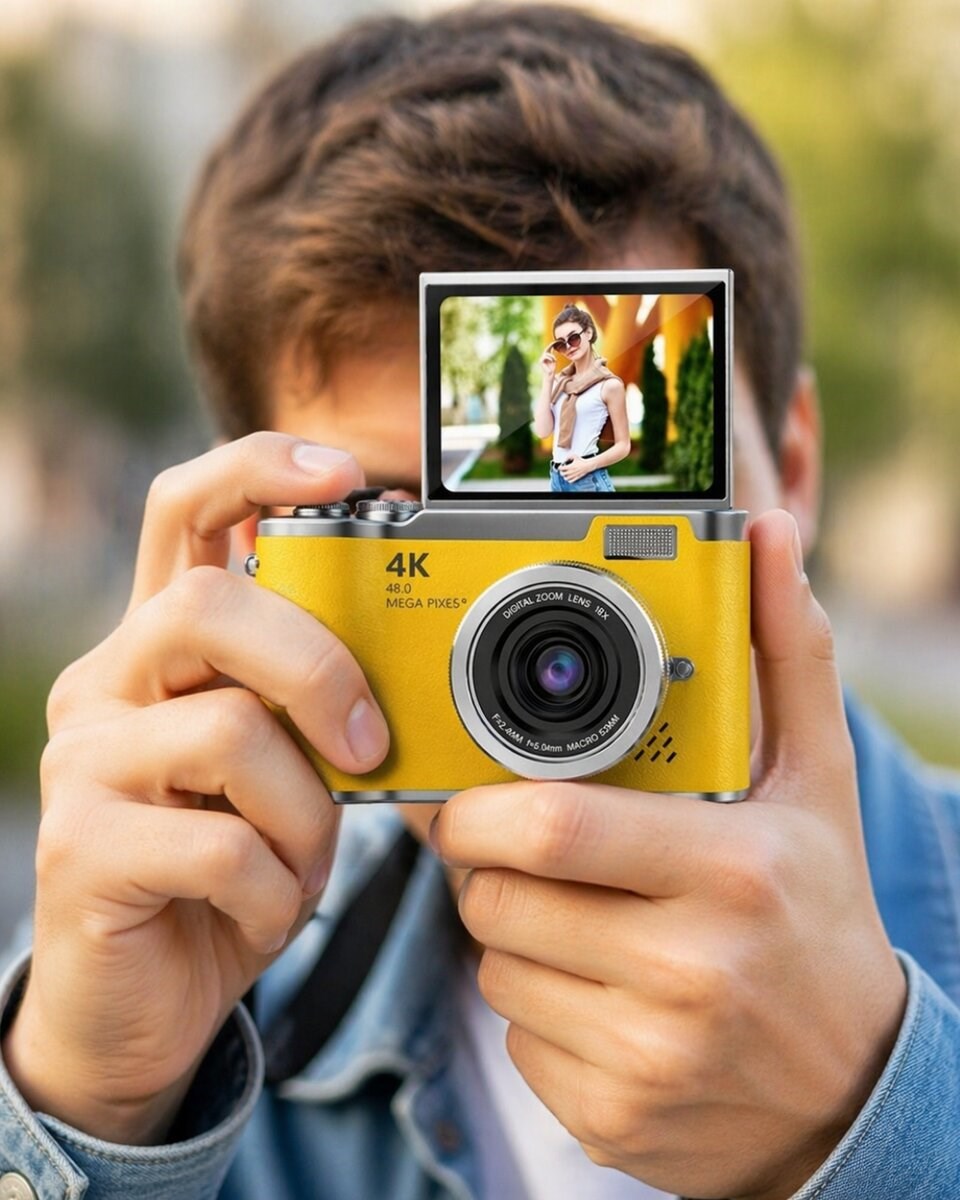 48 MP 4K Dijital Kamera Flip Ekranlı Vlog Selfie Çekim Profesyonel Fotoğraf Makinesi