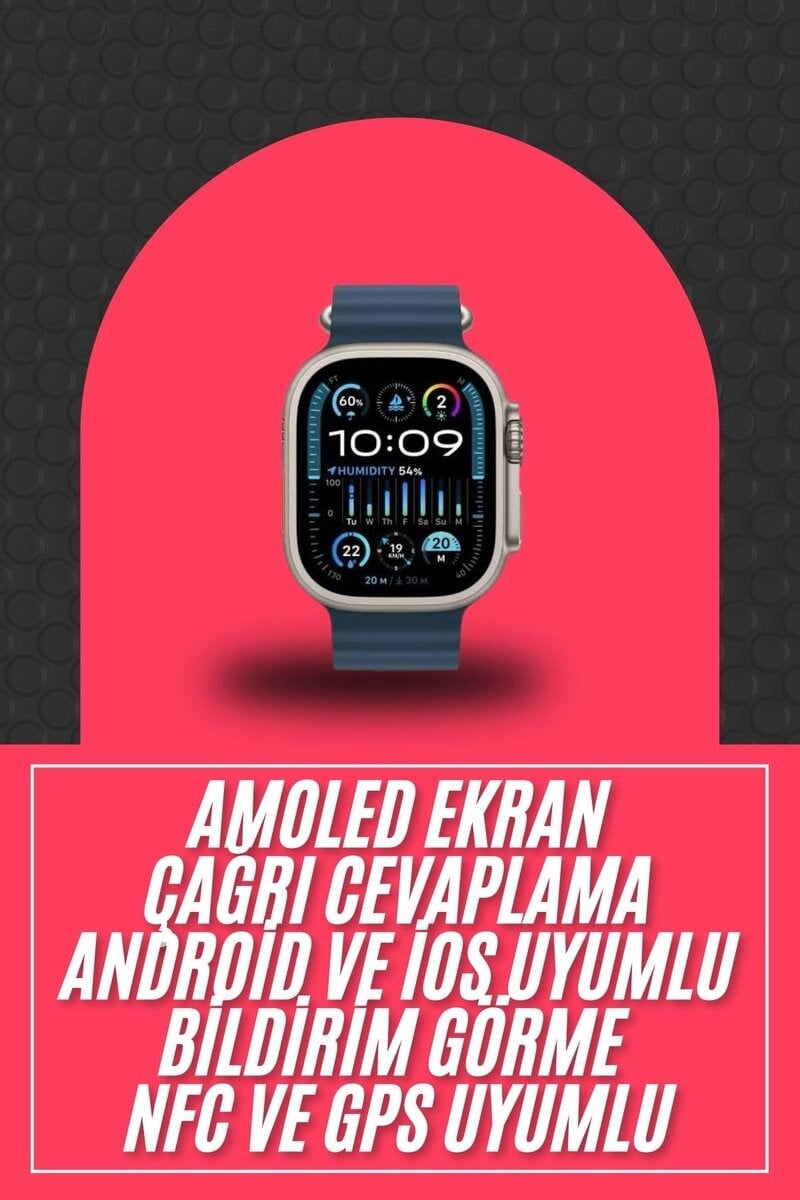49mm Akıllı Saat Amoled Ekranlı Kadın Erkek Kol Saati Plastik Kordon Yeni Nesil
