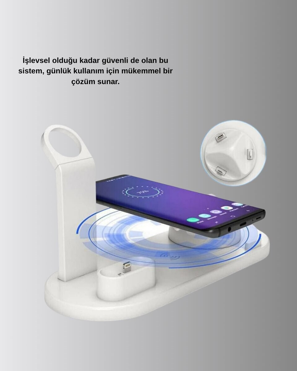 4’lü Apple Kablosuz Şarj Standı iPhone Watch ve AirPods Çoklu Şarjlı