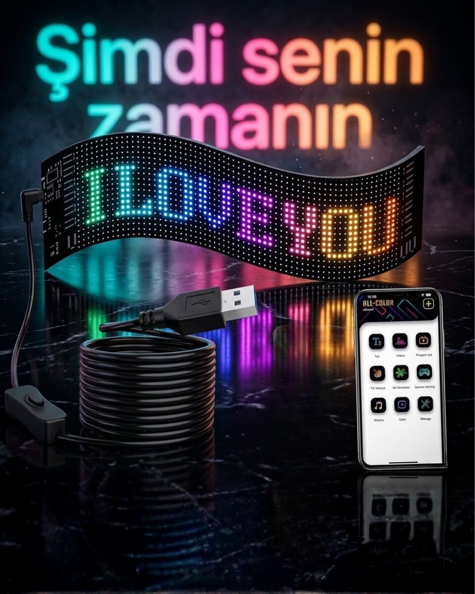 60 cm LED Matrix Panel 16x96 Piksel Bluetooth Kontrollü RGB Kayan Yazı Ekranı