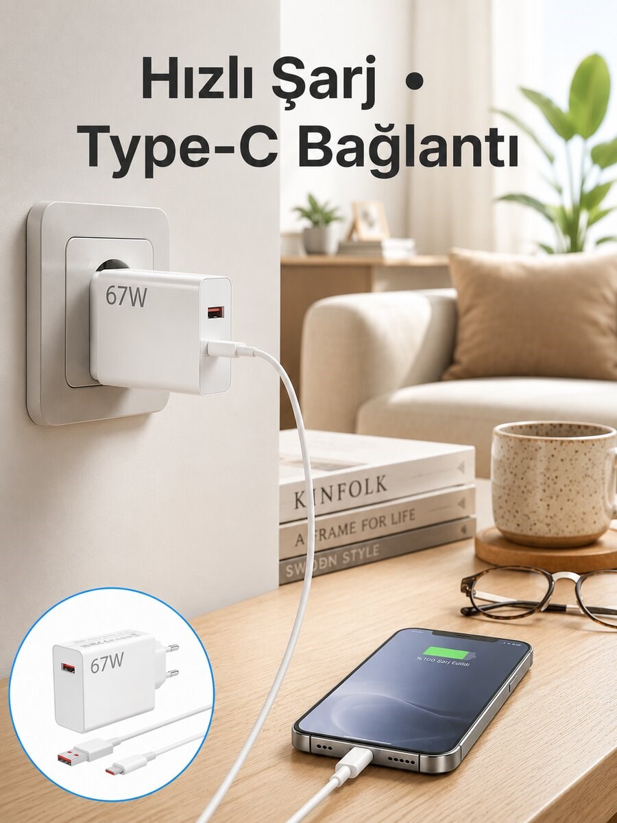 67 Watt Hızlı Şarj Aleti Poco F2 F3 F4 Uyumlu Yeni Nesil