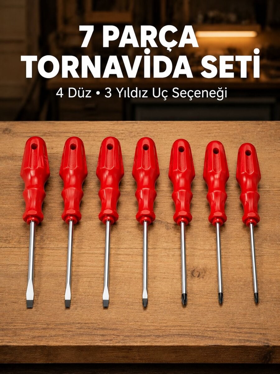7'li Düz ve Yıldız Tornavida Seti Çelik Manyetik Uçlu