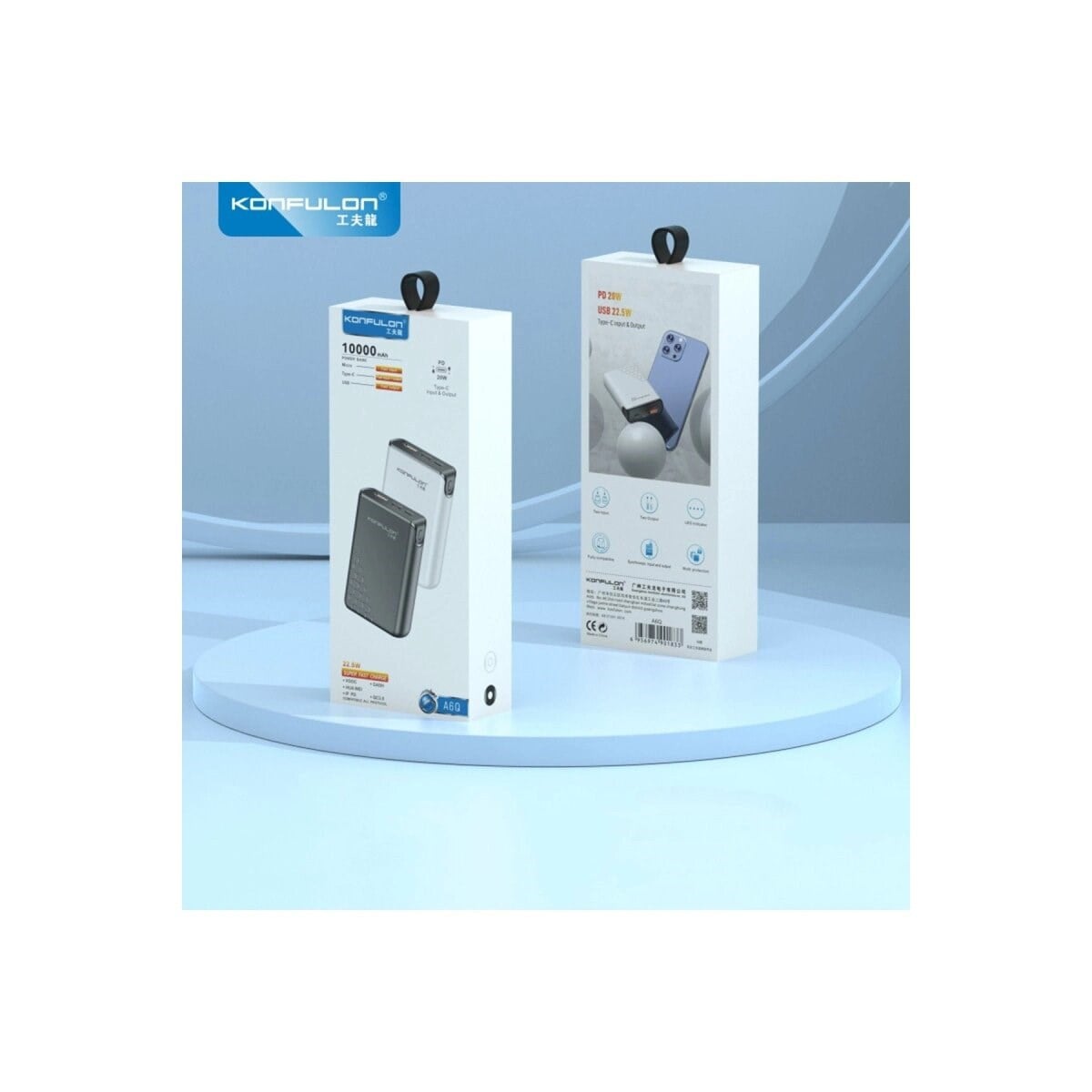A6Q 22.5w Usb 3.0 Ve 20w Type-c Çıkışlı 10.000 Mah Pd Powerbank - Siyah
