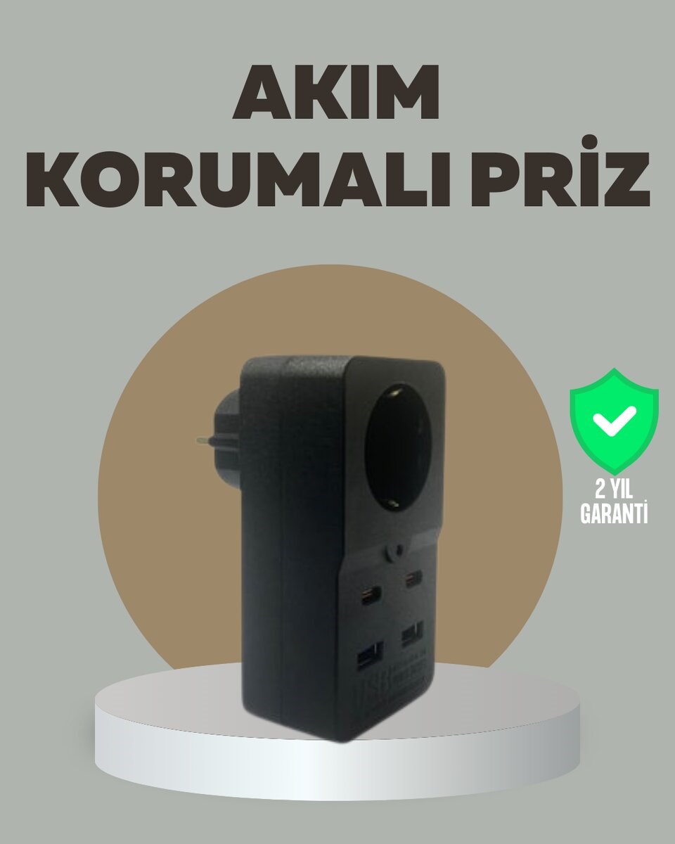 Akıllı Akım Dengelemeli Priz 2500W 4 USB Type C Çıkışlı