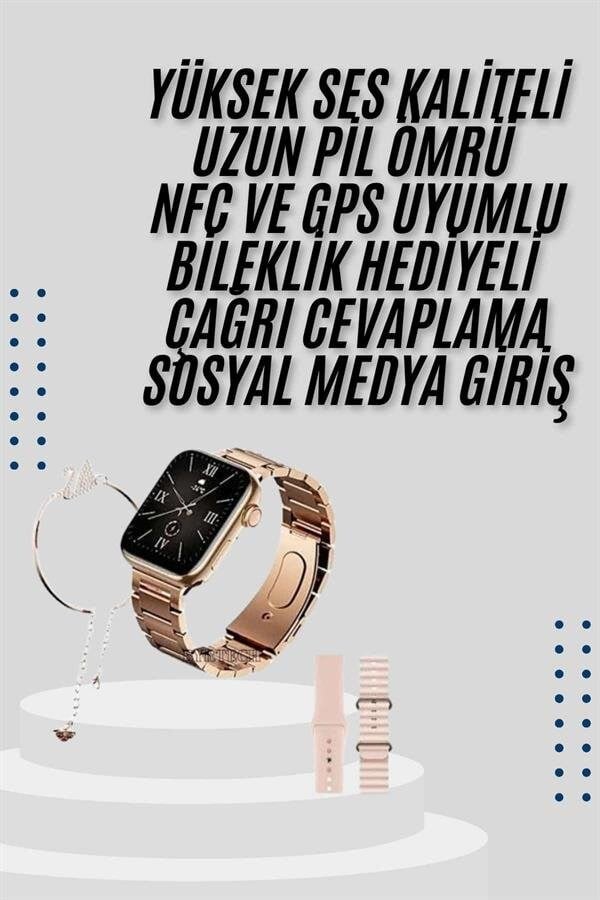 Akıllı Saat 3 Kordonlu Ve Aksesuarlı Bayanlar Için Şık Rose renk