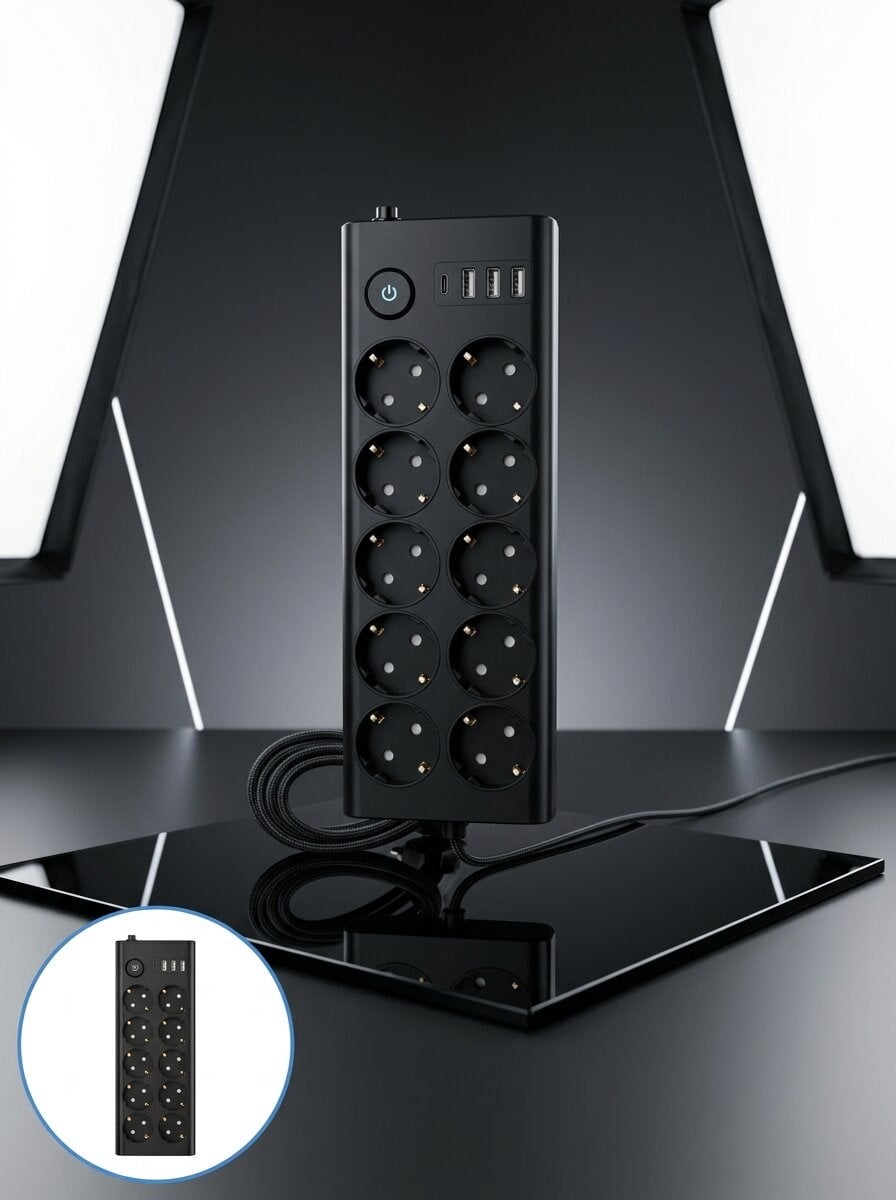 Akım Korumalı 10'lu Çoklu Priz USB-A ve Type-C Şarj Çıkışlı