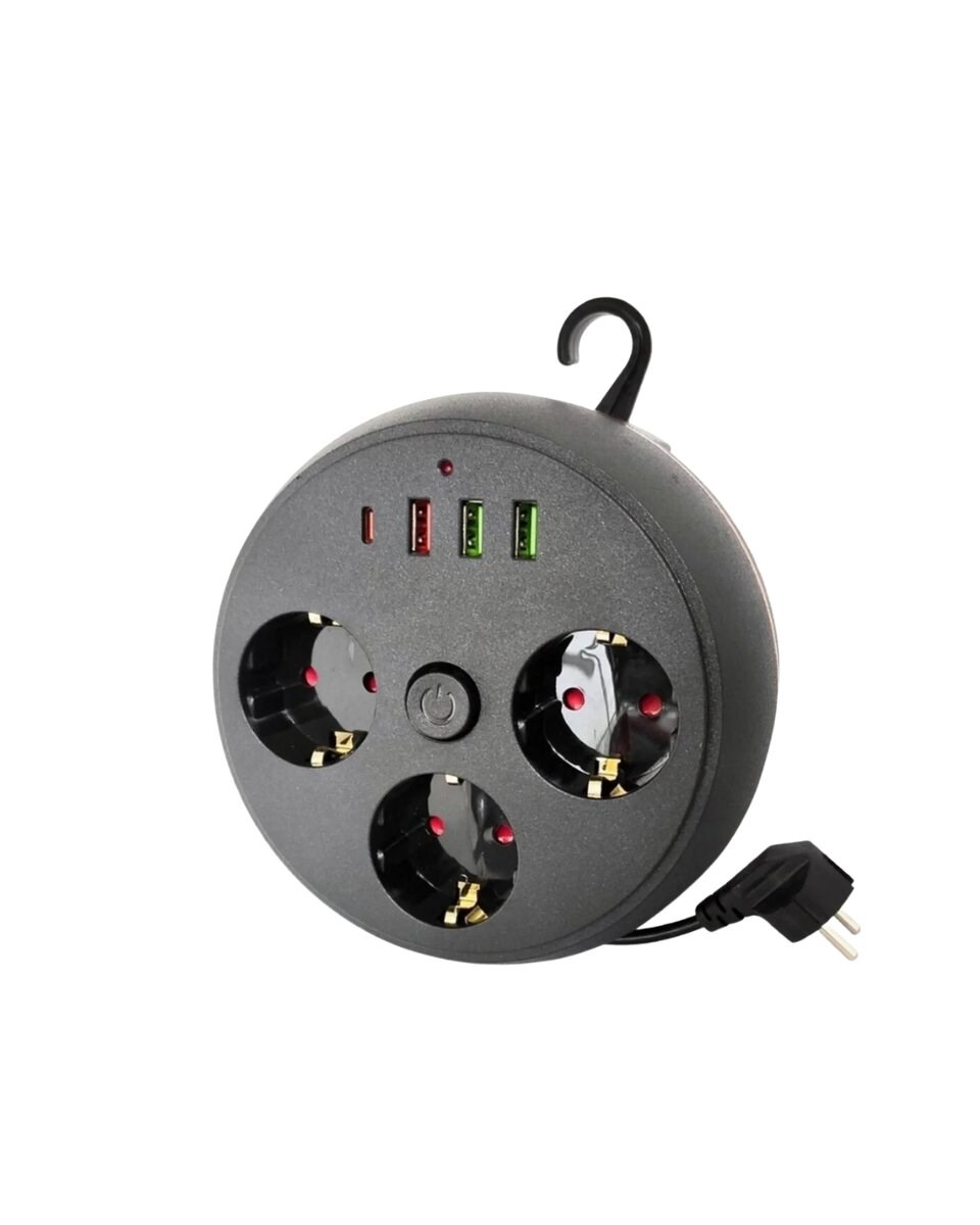 Akım Korumalı Çoklu Priz 3 Priz 3 USB 1 Type C 2 Metre Kablo Güvenli Şarj