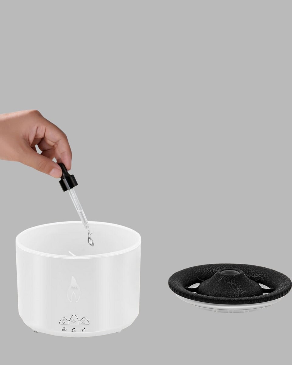 Alev Efektli Aromaterapi Difüzörü – 360 ml Su Hazneli, Sessiz ve Zaman Ayarlı