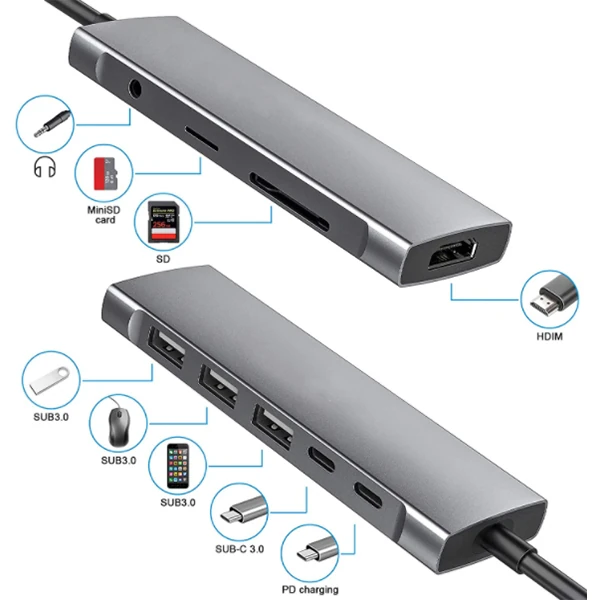 ALLY  9 İn1 Type C Hub 4k 30hz Hdmi Usb 3.0SdPD Adaptör-(1903)