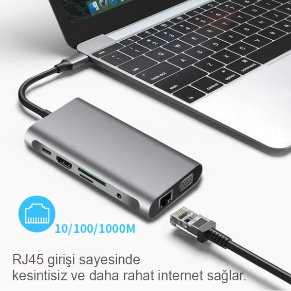 ALLY 10 İN 1 HDMI VGA RJ45 PD USB 3.0 HUB Adaptör Çoklayıcı-(1903)