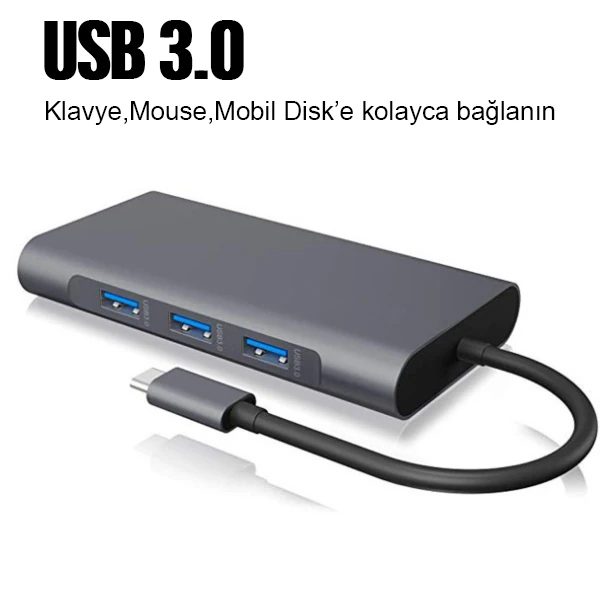 ALLY 10 İN 1 HDMI VGA RJ45 PD USB 3.0 HUB Adaptör Çoklayıcı-(1903)