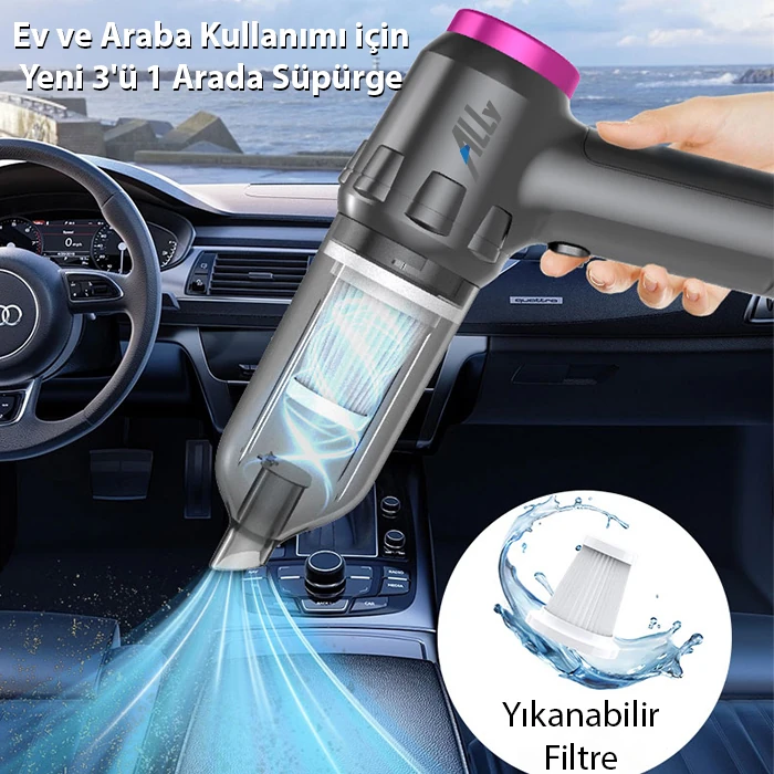 ALLY 14000pa Güçlü Portatif 2 Kademeli Tasinabilir Vakumlu Kablosuz Üflemeli Mini Araç Süpürgesi SW-103-(1903)