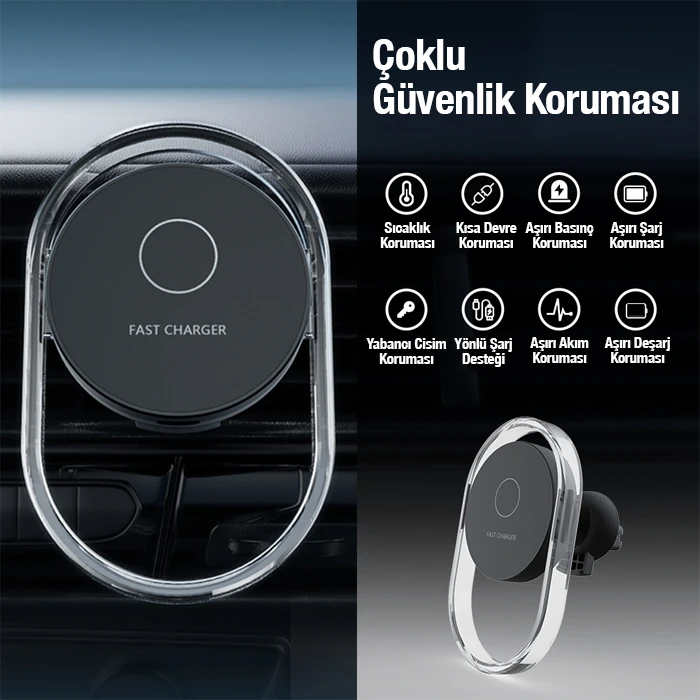 Ally 15W Klima Araç Havalandırma Bölmesi Manyetik Şeffaf Kablosuz Araç Şarj Telefon Tutucu-(1903)
